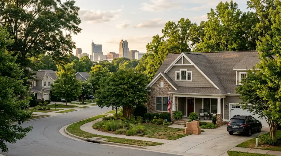 Moving to Raleigh NC with a modern home and Raleigh city skyline